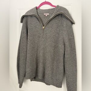 J. Crew Heather Gray Ribbed Quarter-Zip Sweater